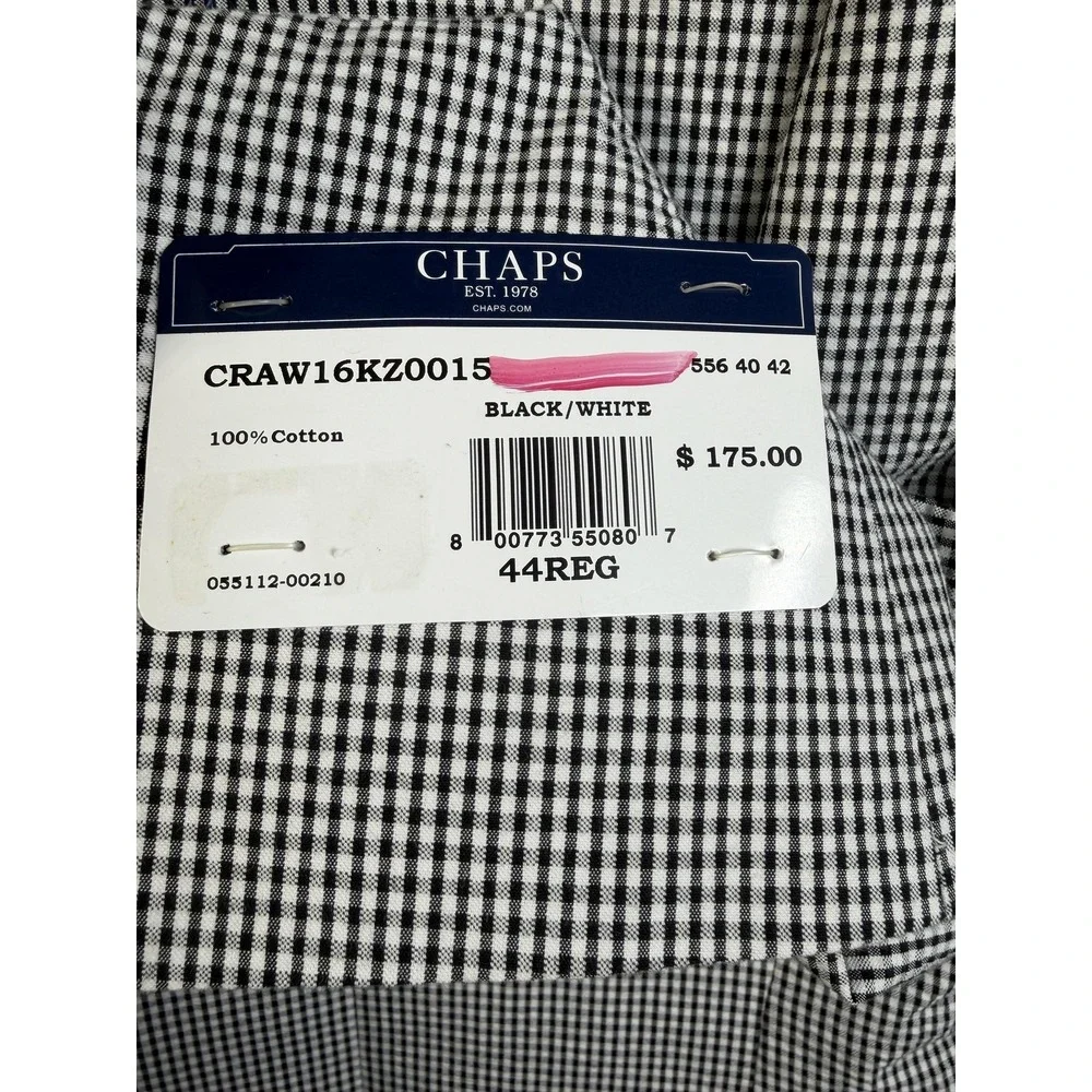 Chaps Blazer Mens 44‎ Black White Check Cotton Sport Coat Jacket Regular Classic